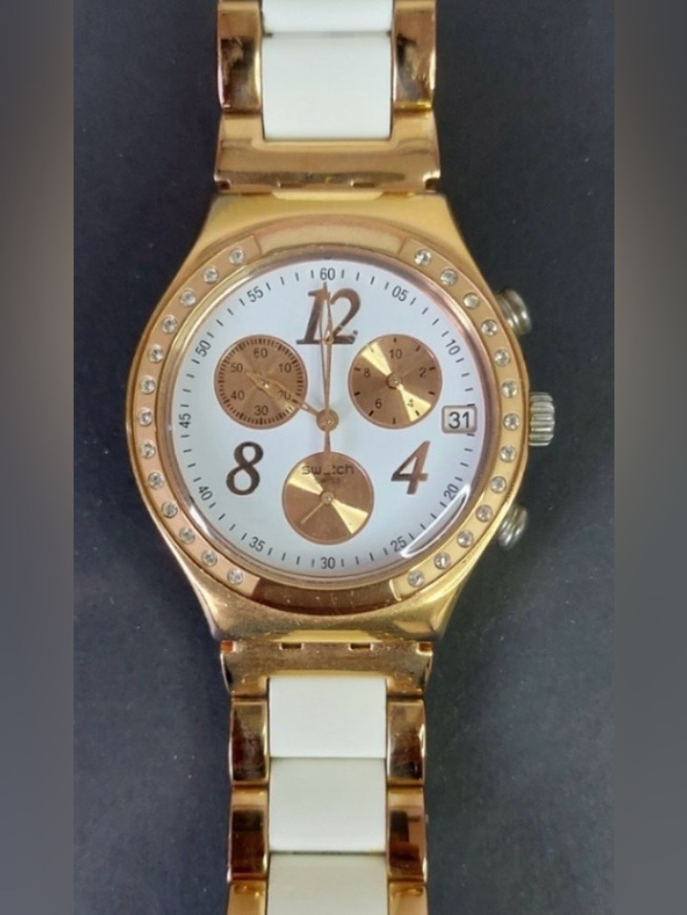 Swatch Gold and White Two-Tone Chronograph Watch